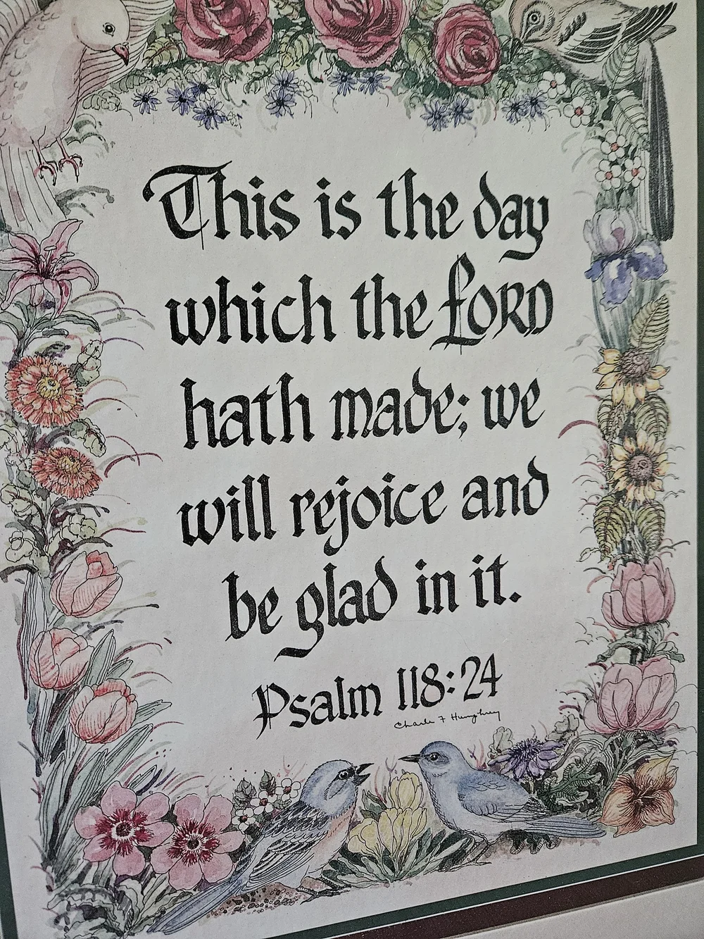 Vintage Framed Floral Psalm 118:24 Wall Art